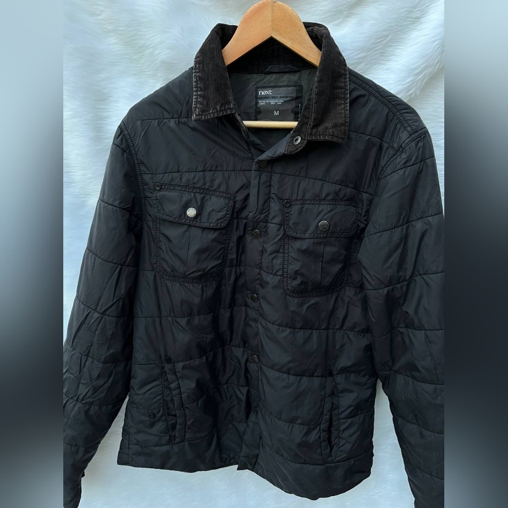 Next Geey Black Quilted Jacket with Denim Collar - Picture 2 of 8
